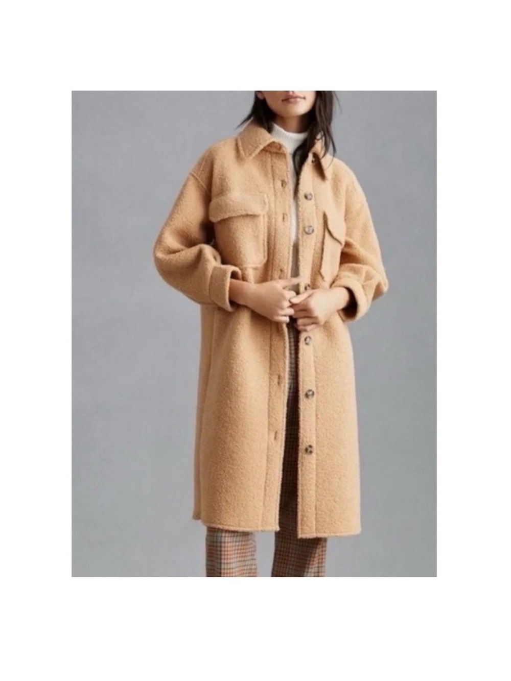 Anthropologie Teddy-Texture Long Shacket in Camel